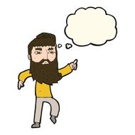 cartoon bearded man pointing the way with thought bubble N7