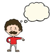 cartoon man making camp gesture with thought bubble N20