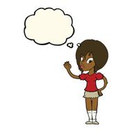 cartoon pretty woman waving with thought bubble N54