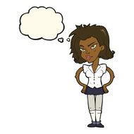 cartoon woman with hands on hips thought bubble N142