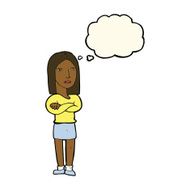 cartoon woman with folded arms thought bubble N18