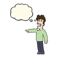 cartoon man accusing with thought bubble N16
