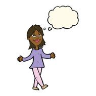 cartoon woman with no worries thought bubble N23