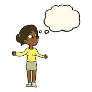 cartoon pretty woman explaining something with thought bubble N7