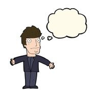 cartoon confused man with thought bubble N25