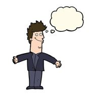 cartoon happy man with open arms thought bubble N8