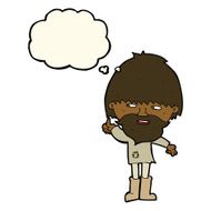 cartoon hippie man in wellington boots with thought bubble N7