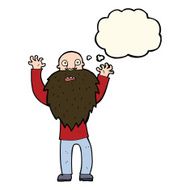 cartoon frightened old man with beard thought bubble N8