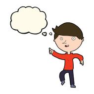 cartoon happy pointing with thought bubble N8