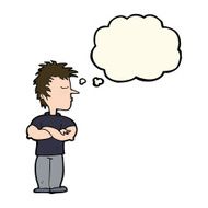 cartoon man refusing to listen with thought bubble N8