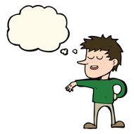 cartoon man making dismissive gesture with thought bubble N13