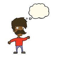 cartoon man with mustache waving thought bubble N19