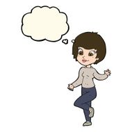 cartoon woman waving with thought bubble N225
