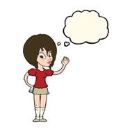 cartoon pretty woman waving with thought bubble N56