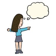 cartoon woman pointing with thought bubble N135
