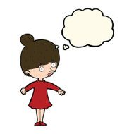 cartoon surprised woman with thought bubble N159