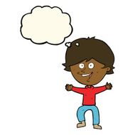 cartoon happy boy laughing with thought bubble N19