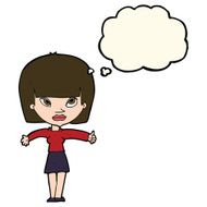 cartoon woman giving thumbs up symbol with thought bubble N44