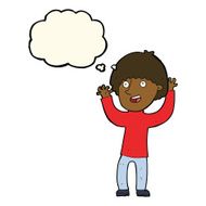 cartoon happy boy laughing with thought bubble N20