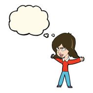 cartoon woman gesturing with thought bubble N22