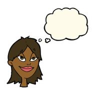 cartoon happy woman with thought bubble N159