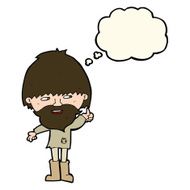 cartoon hippie man in wellington boots with thought bubble N8