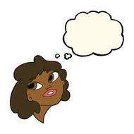 cartoon happy woman with thought bubble N160