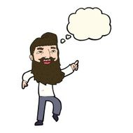 cartoon man with beard laughing and pointing thought bubble N8