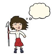 cartoon woman with spear thought bubble N8