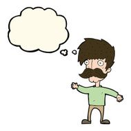 cartoon man with mustache waving thought bubble N20