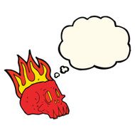 cartoon flaming skull with thought bubble N10