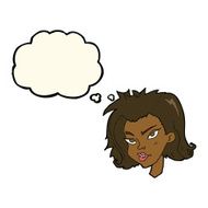 cartoon female face with thought bubble N85