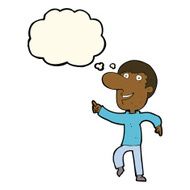 cartoon happy man dancing with thought bubble N24