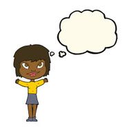cartoon woman waving arms with thought bubble N13