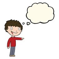 cartoon happy boy laughing with thought bubble N21