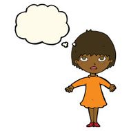 cartoon woman in dress with thought bubble N24