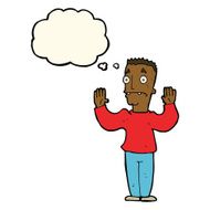 cartoon man surrendering with thought bubble N7
