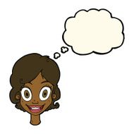cartoon happy woman with thought bubble N161