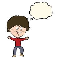 cartoon happy boy laughing with thought bubble N22