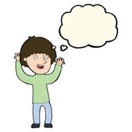 cartoon happy boy laughing with thought bubble N23