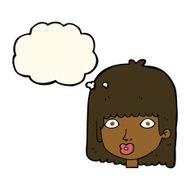 cartoon surprised woman with thought bubble N161