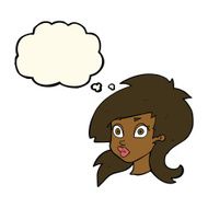 cartoon pretty surprised woman with thought bubble N6