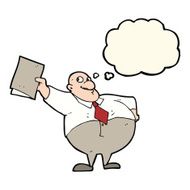 cartoon happy boss with file thought bubble N8