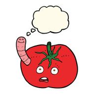 cartoon tomato with worm thought bubble N4