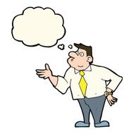 cartoon businessman asking question with thought bubble N8