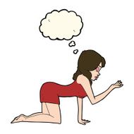 cartoon woman on all fours with thought bubble N14