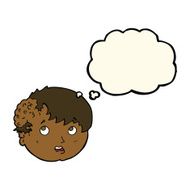 cartoon boy with ugly growth on head thought bubble N7