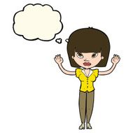 cartoon woman with raised hands thought bubble N8