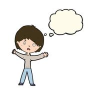 cartoon worried woman with thought bubble N50