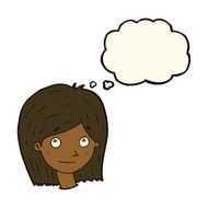 cartoon happy female face with thought bubble N112